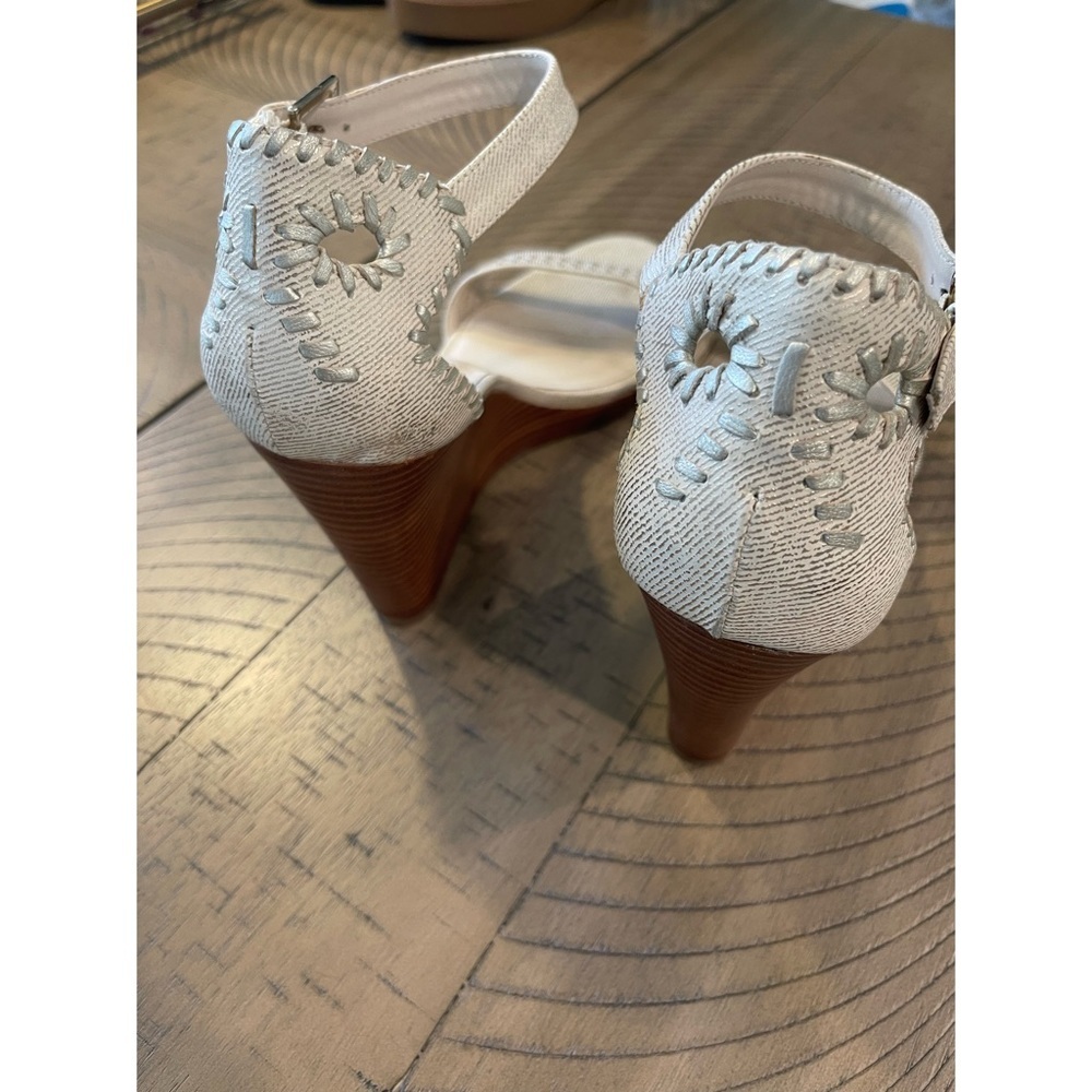 Jack Rogers Cream and Silver Open Toe Wooden Wedges with Ankle Strap - Picture 8 of 10